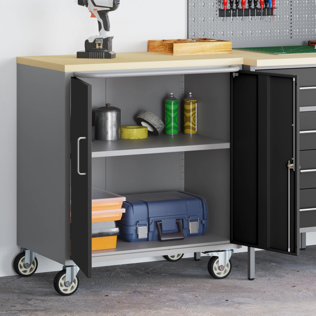 Armadio Portattrezzi  con Ruote e Chiusura Nero 75x45x85 cm Acciaio