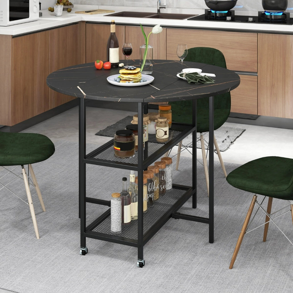 Tavolo da pranzo pieghevole mobile per 2-4 persone con 2 mensole di stoccaggio-Tavolo a ribalta per sala da pranzo Nero