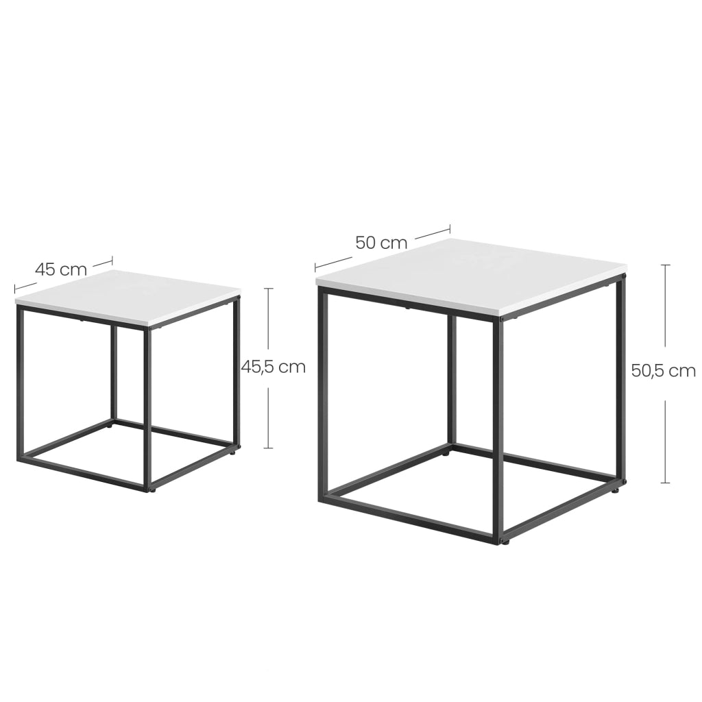 Set di 2 tavolini da caffè quadrati Valora | Piano bianco con struttura in acciaio nero