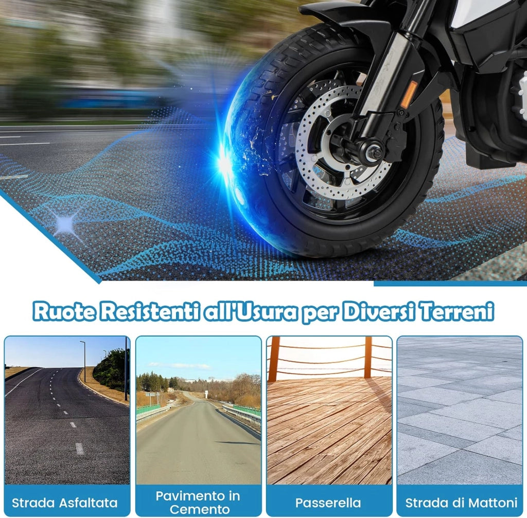 12V BMW Moto Cavalcabile per Bambini, Moto Elettrica con 2 Ruote di Formazione Rimovibili, Regalo per Bambini 3-8 Anni, 3-6 km/h