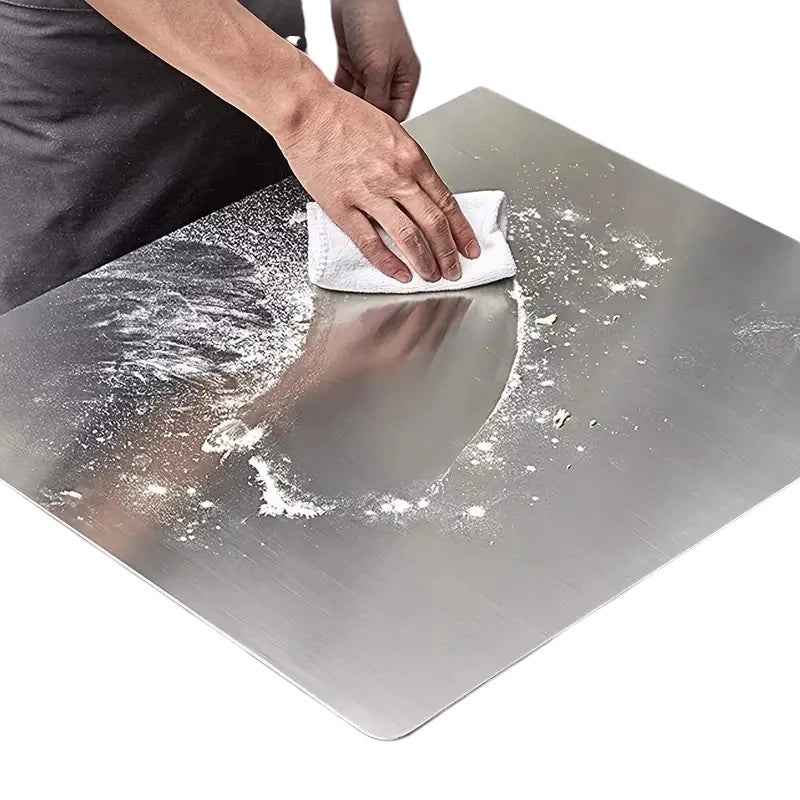 Spianatoia Tagliere in Acciaio Inox 304 per Impastare, con Tappeto Antiscivolo Omaggio 80x48 cm
