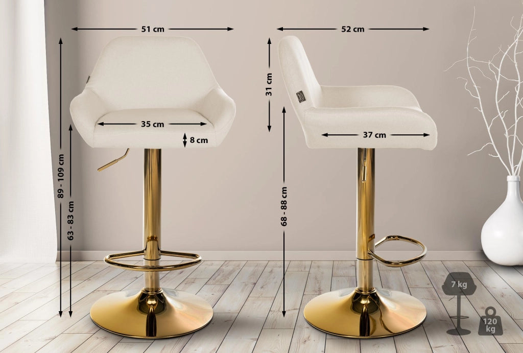 2er Set Barhocker Braga Gold Stoff