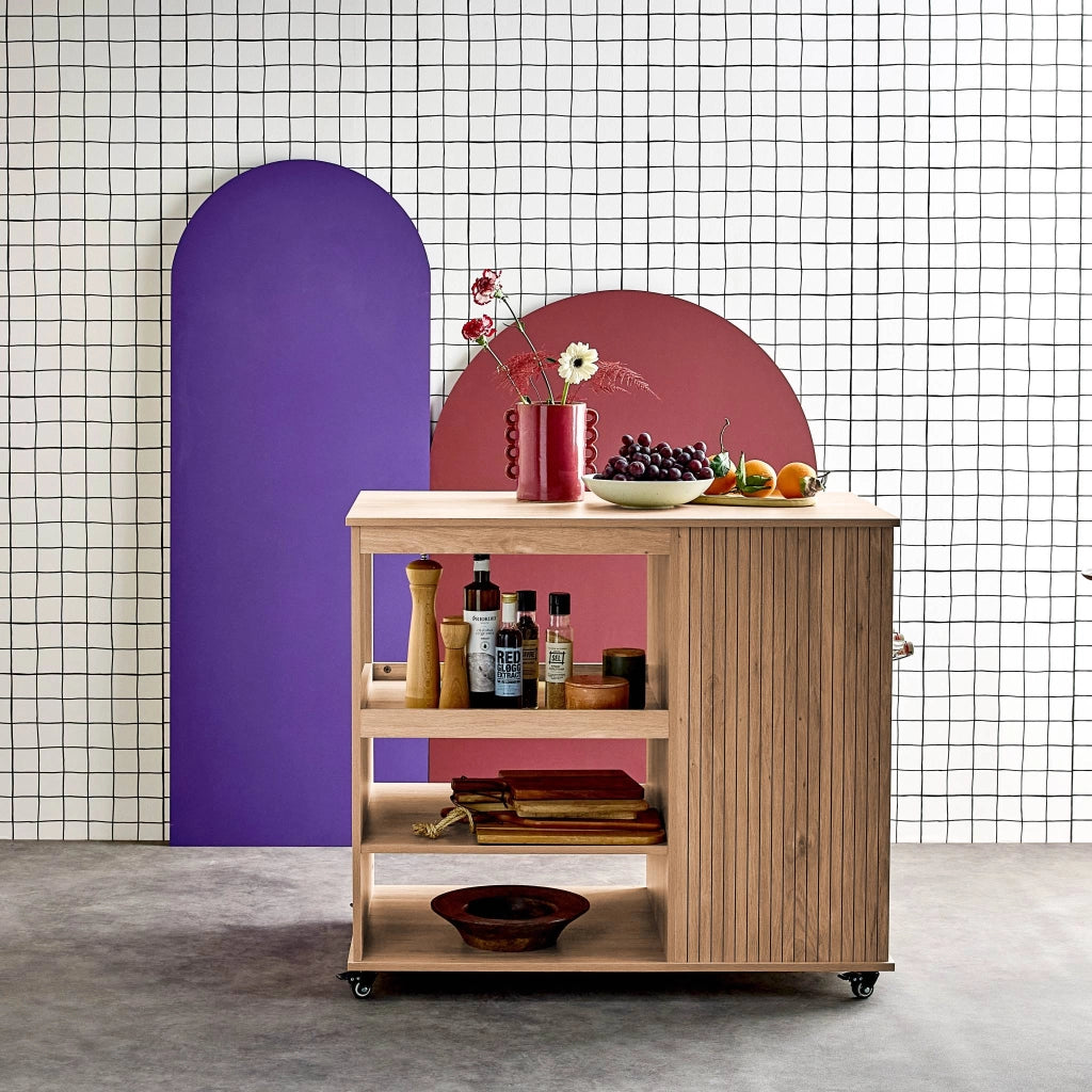 Carrello da cucina effetto legno con portabottiglie, 100cm, marrone