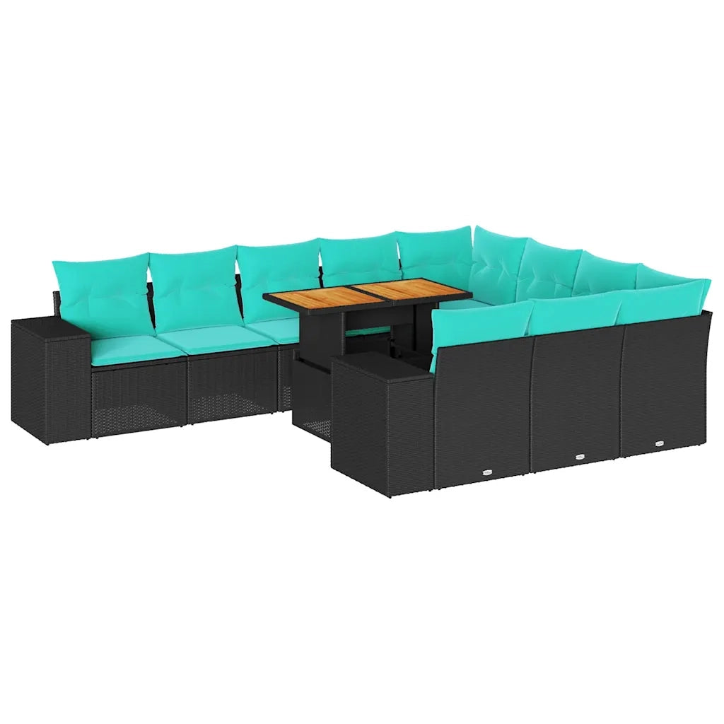 Set Divani da Giardino 11 pz con Cuscini in Polyrattan Nero