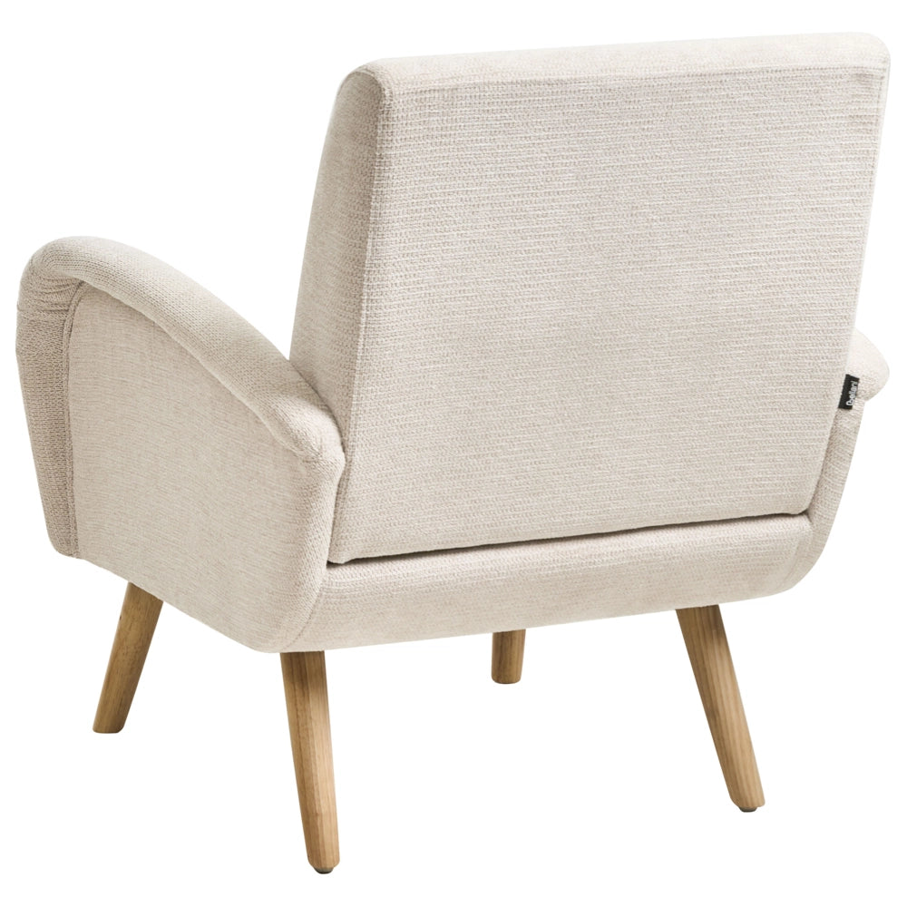 Poltrona moderna in tessuto rivestimento idrorepellente gambe in legno di gomma con braccioli beige chiaro