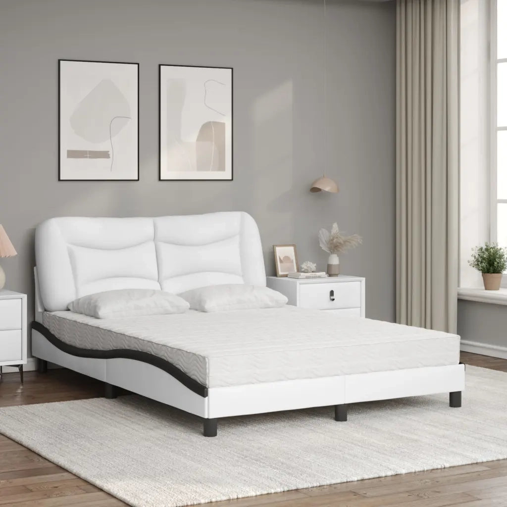 Letto con Materasso Hvar Bianco e Nero 140x190 cm in Similpelle 3208723