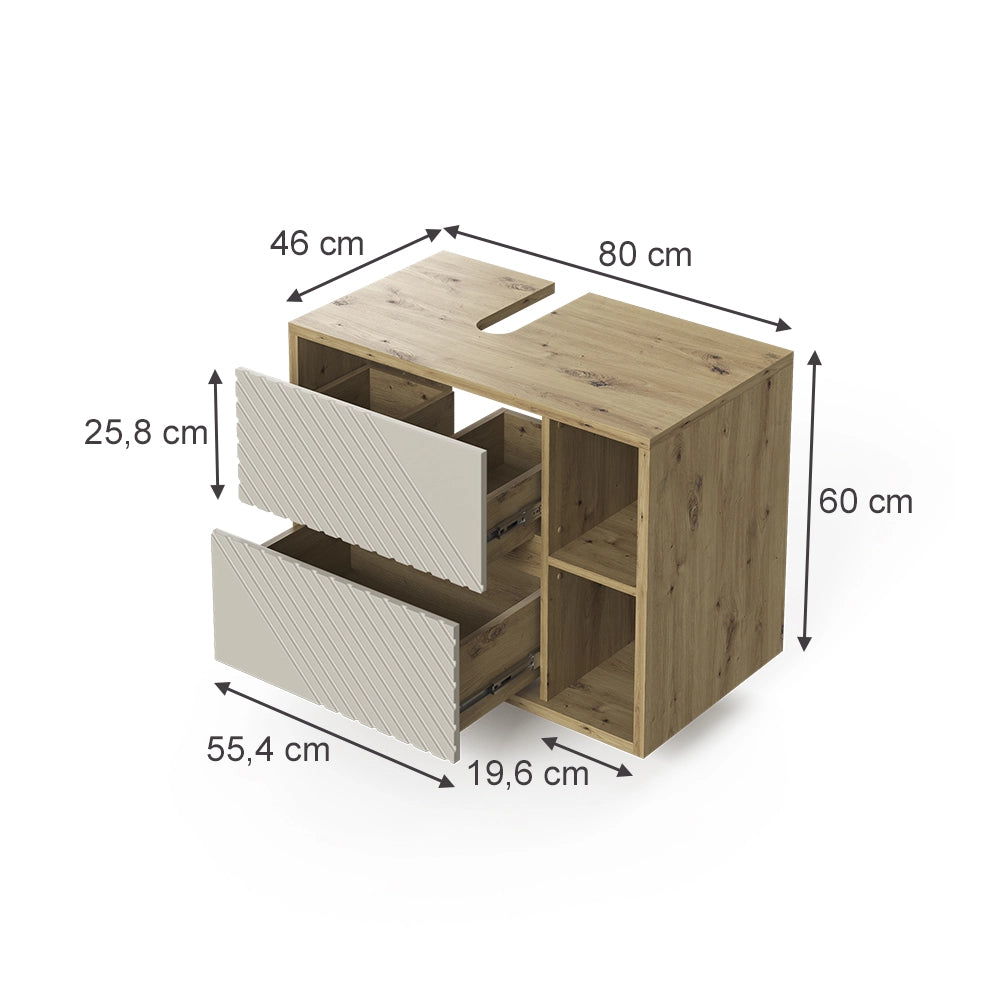 Mobile sottolavabo per bagno Viola Rovere artigianale/Cachemire 80 x 60 cm Vicco
