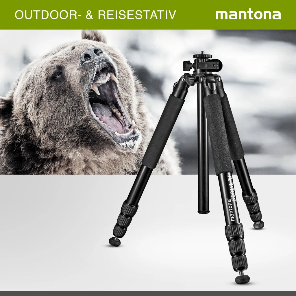 Mantona Cavalletto fotografico Kodiak XL, in alluminio, altezza max 180 cm, fino a 18 kg, colonna centrale 180°, Treppiedi Stativo fotografia