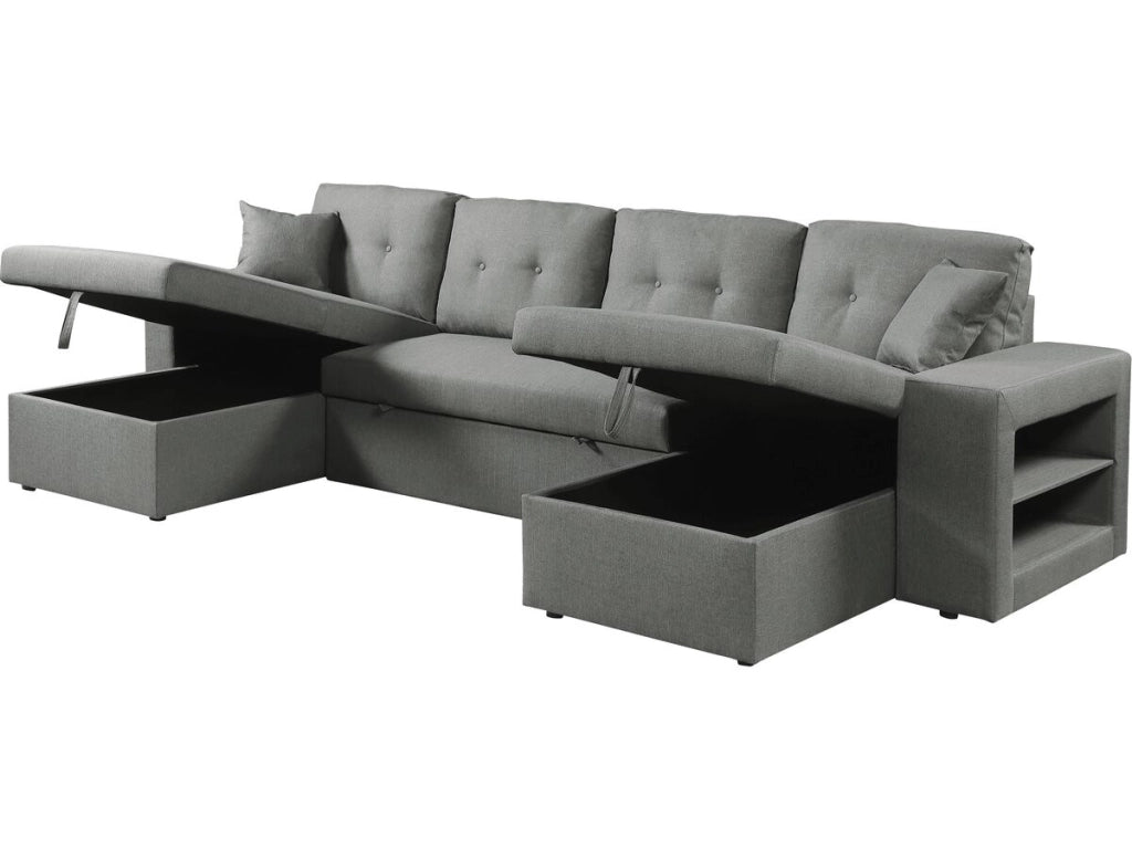 Divano letto angolare panoramico "Axel" in tessuto - 4 posti - Grigio