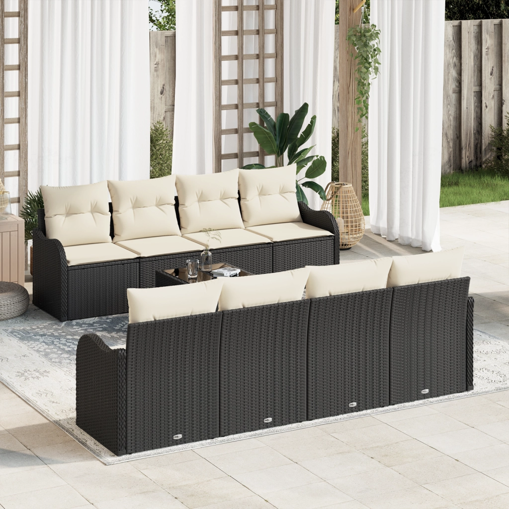 Set di divani da giardino  da 9 pezzi con cuscini in polirattan nero