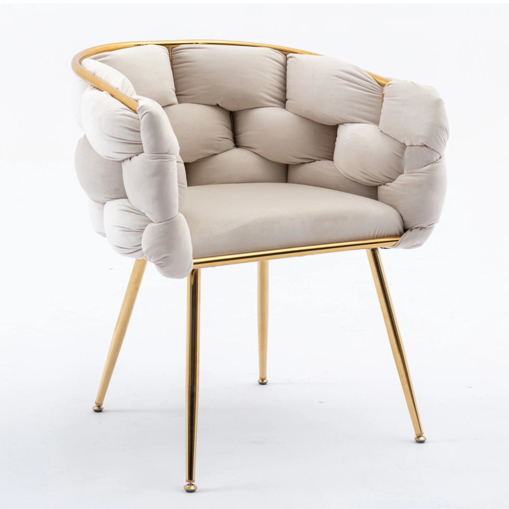 SEDIA Imbottita con braccioli in velluto beige struttura in metallo