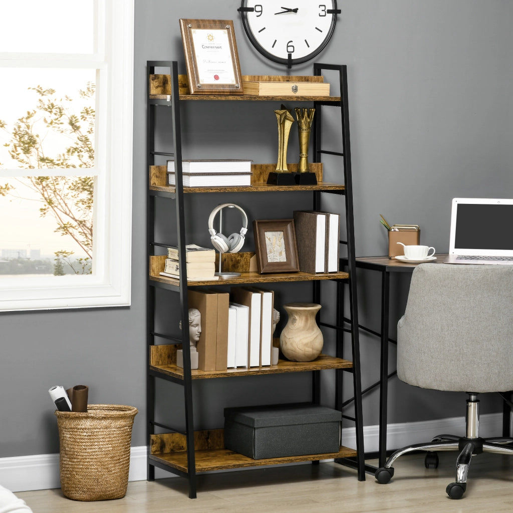 Libreria Scaffale 5 Livelli Stile Industriale ¨C Zephmum ¨C Legno Rovere 70x35x150 cm