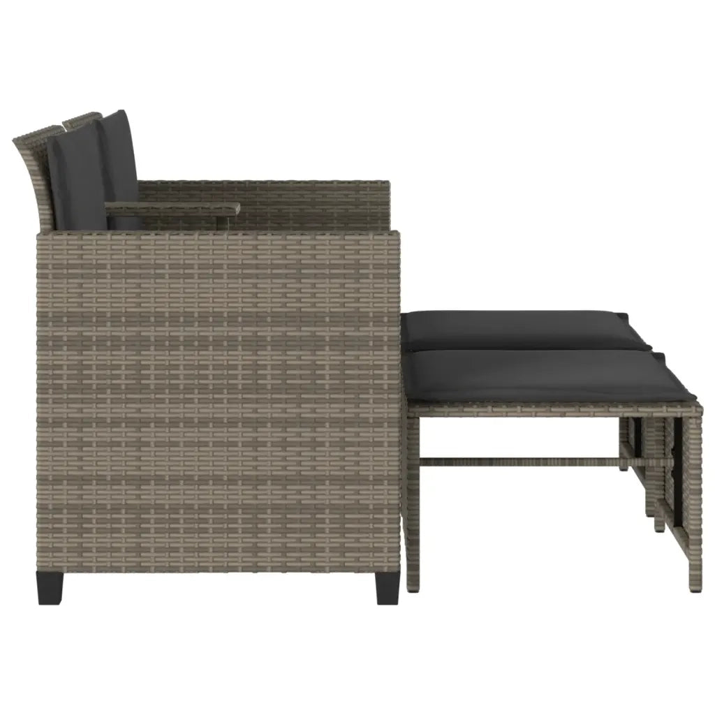 Divano Giardino 2 Posti con Tavolo e Sgabelli Grigio Polyrattan 368418