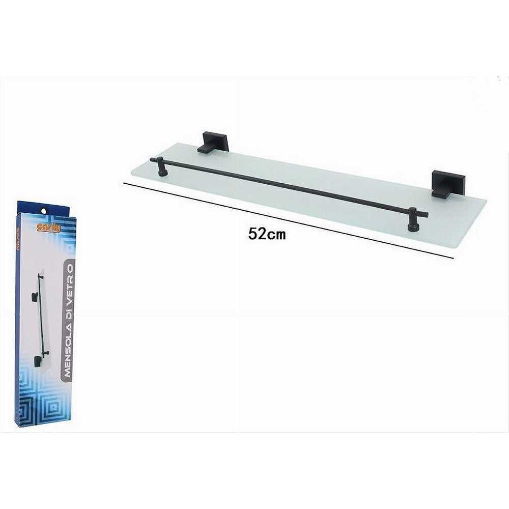 Trade Shop - Mensola Vetro Satinato Bagno Reggimensola Acciaio Nero Portaoggetti Doccia 79995 -
