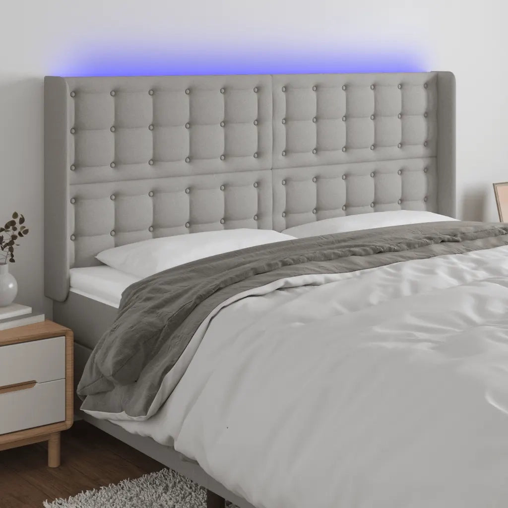 Testiera a LED-Testata con LED Grigio Chiaro 163x16x118/128 cm in Tessuto 135713