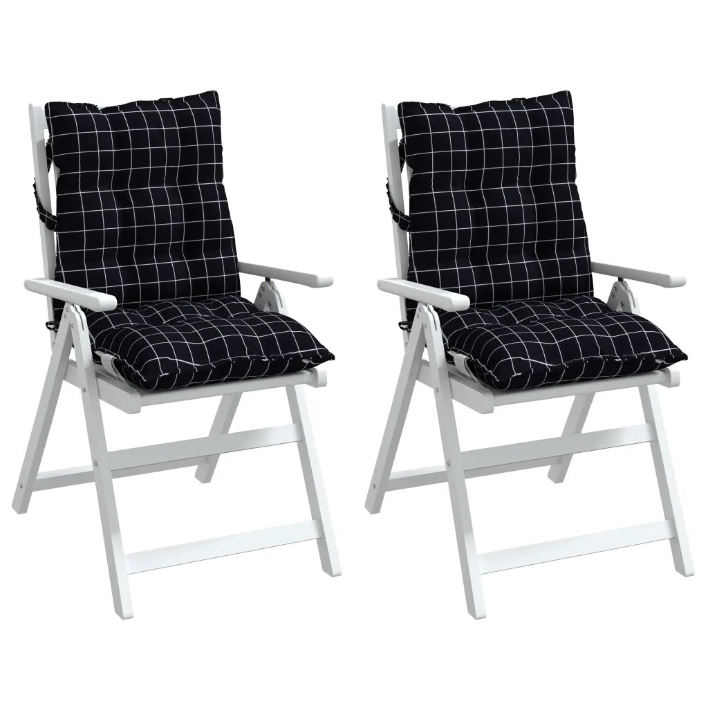 Cuscini Sedia Schienale Basso 2 pz Quadri Nero Tessuto Oxford 377719