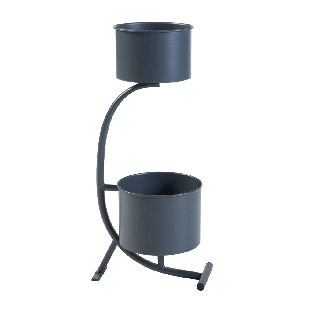 Stand Portapiante Almelo con 2 Portavasi Cilindrici - Nero [en.casa]