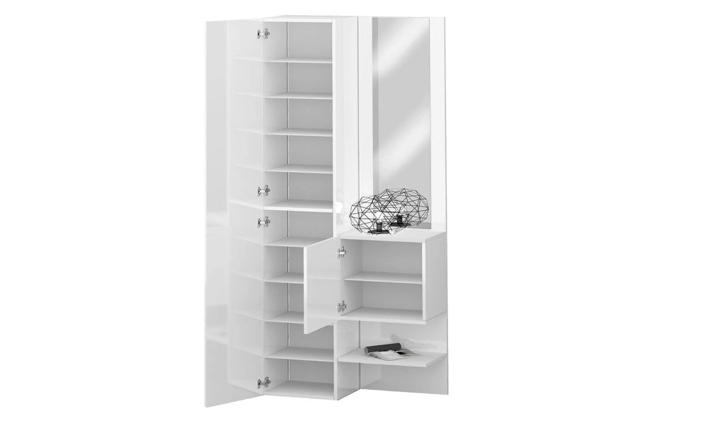 Mobile Ingresso 2 Armadietti e Specchio 90x35x191 cm Kompact Bianco Lucido