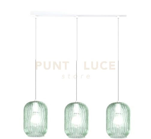 SOSPENSIONE BIANCO 3 LUCI RETTANGOLARE VETRI VERDE 1181BI-S3 R-VE