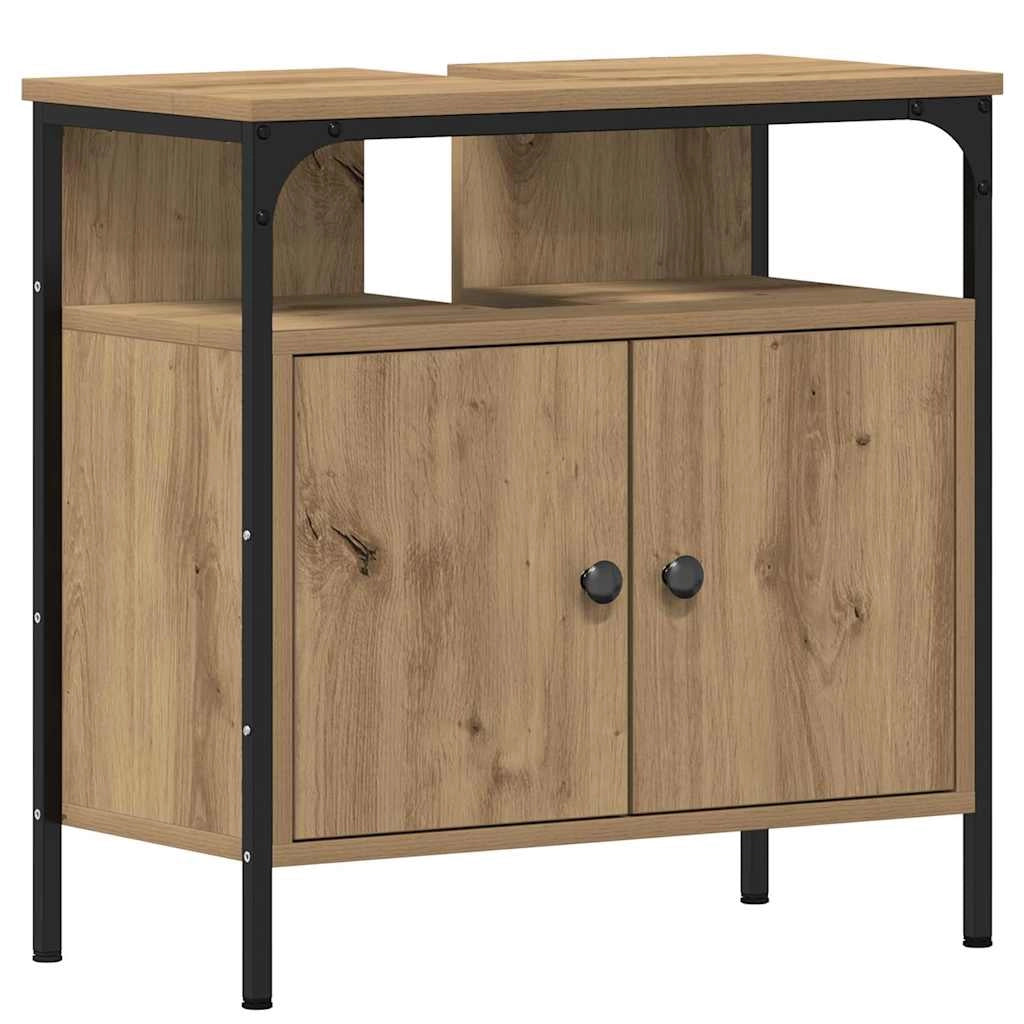 Set di mobili da bagno moderni 80 x 30 x 60 cm con specchio e 2 ripiani in legno ingegnerizzato marrone 02_0055930