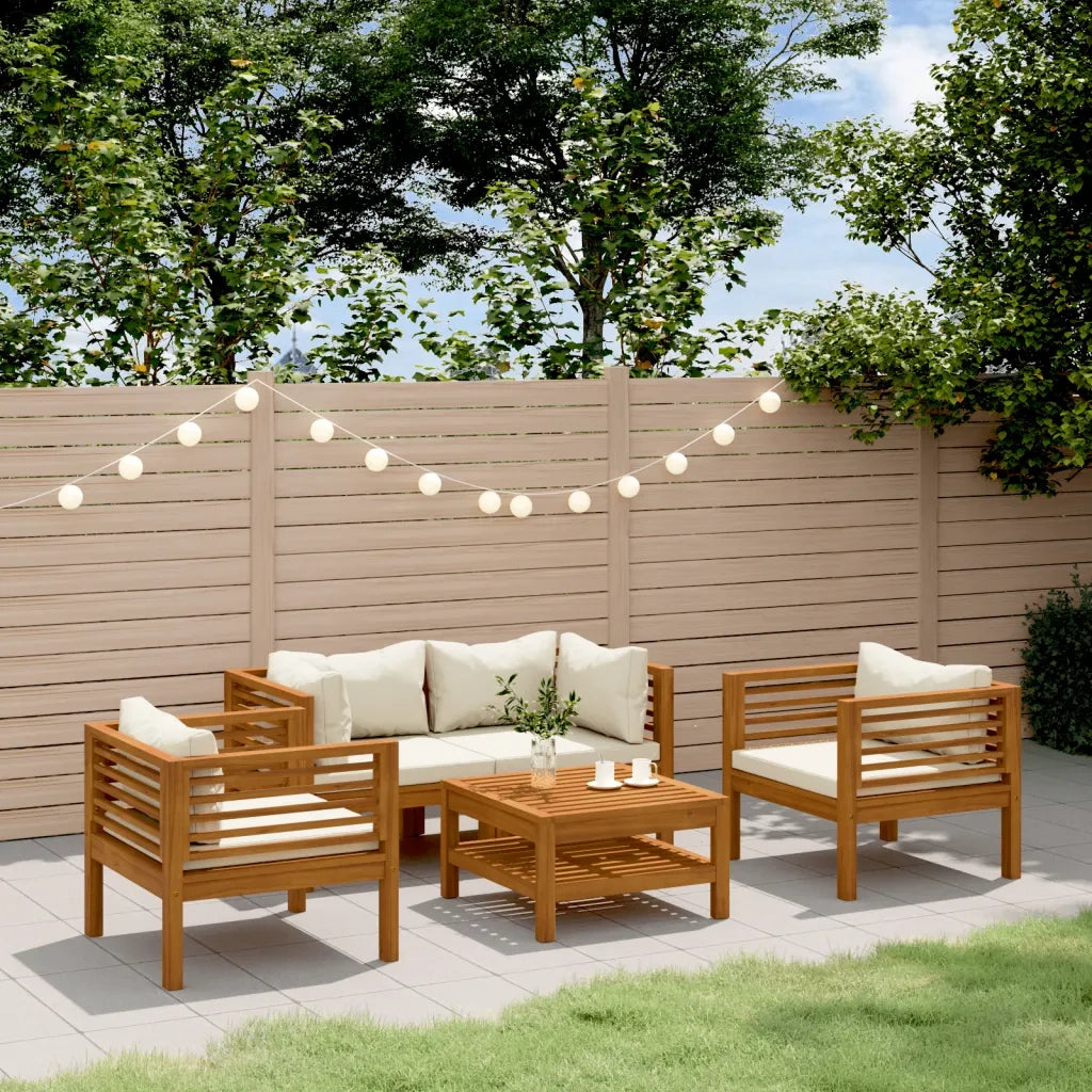 Set Divani da Giardino 5 pz con Cuscini Crema in Legno Acacia 3086934