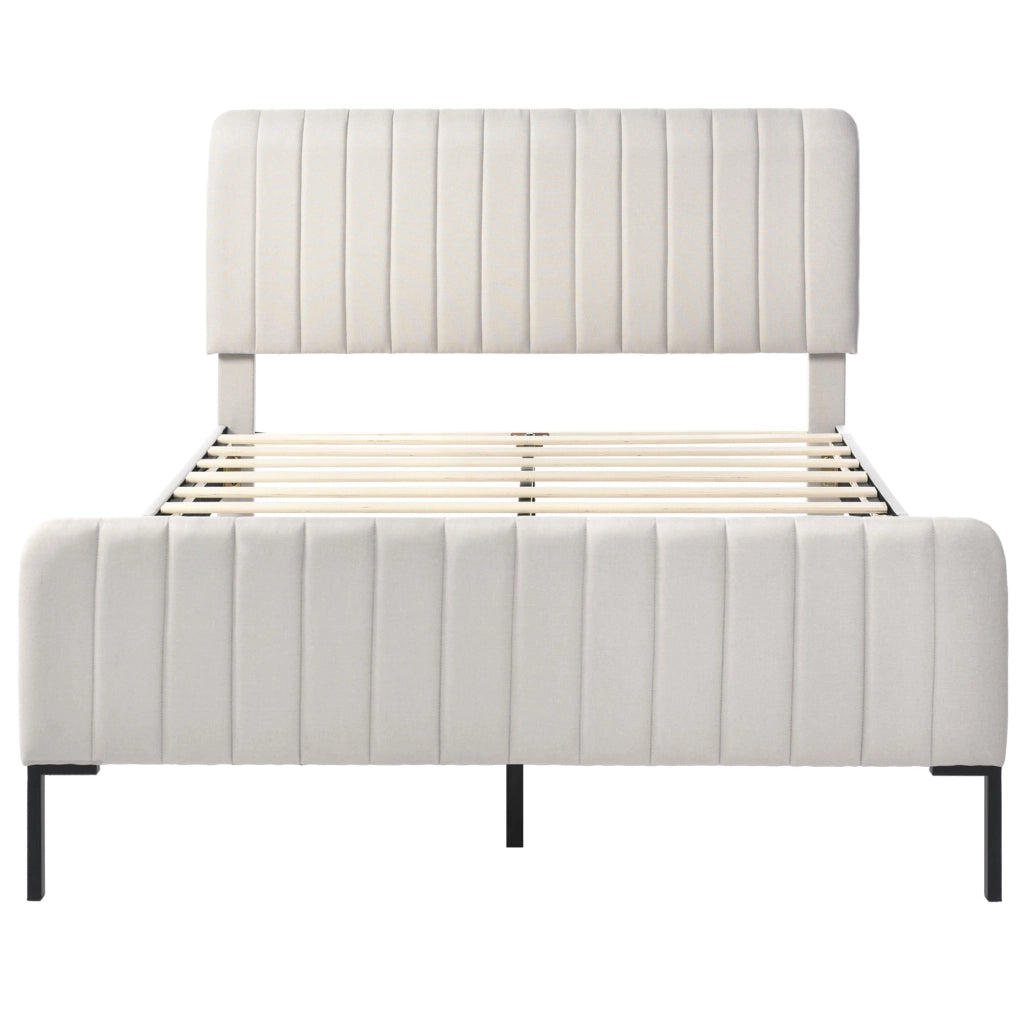 Letto matrimoniale – 140x200 cm – testiera regolabile rete – lino grigiobeige