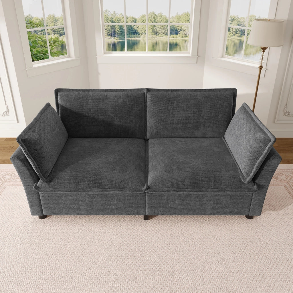 Divano modulare 3 posti con divano 2 posti e poltrona in tessuto chenille per soggiorno e relax moderno grigio