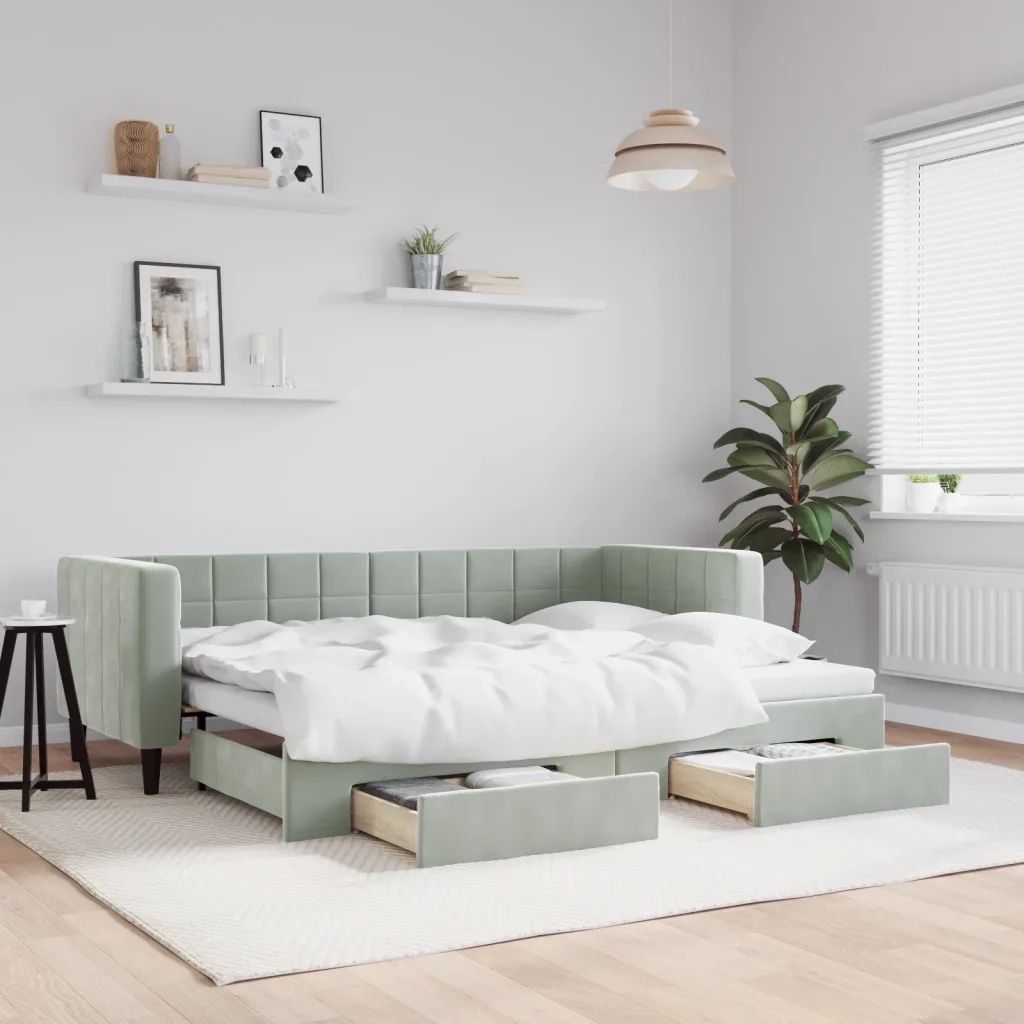 Divano Letto Estraibile Cassetti-Sofa Letto-Daybed Grigio Chiaro 80x200cm Velluto 806871