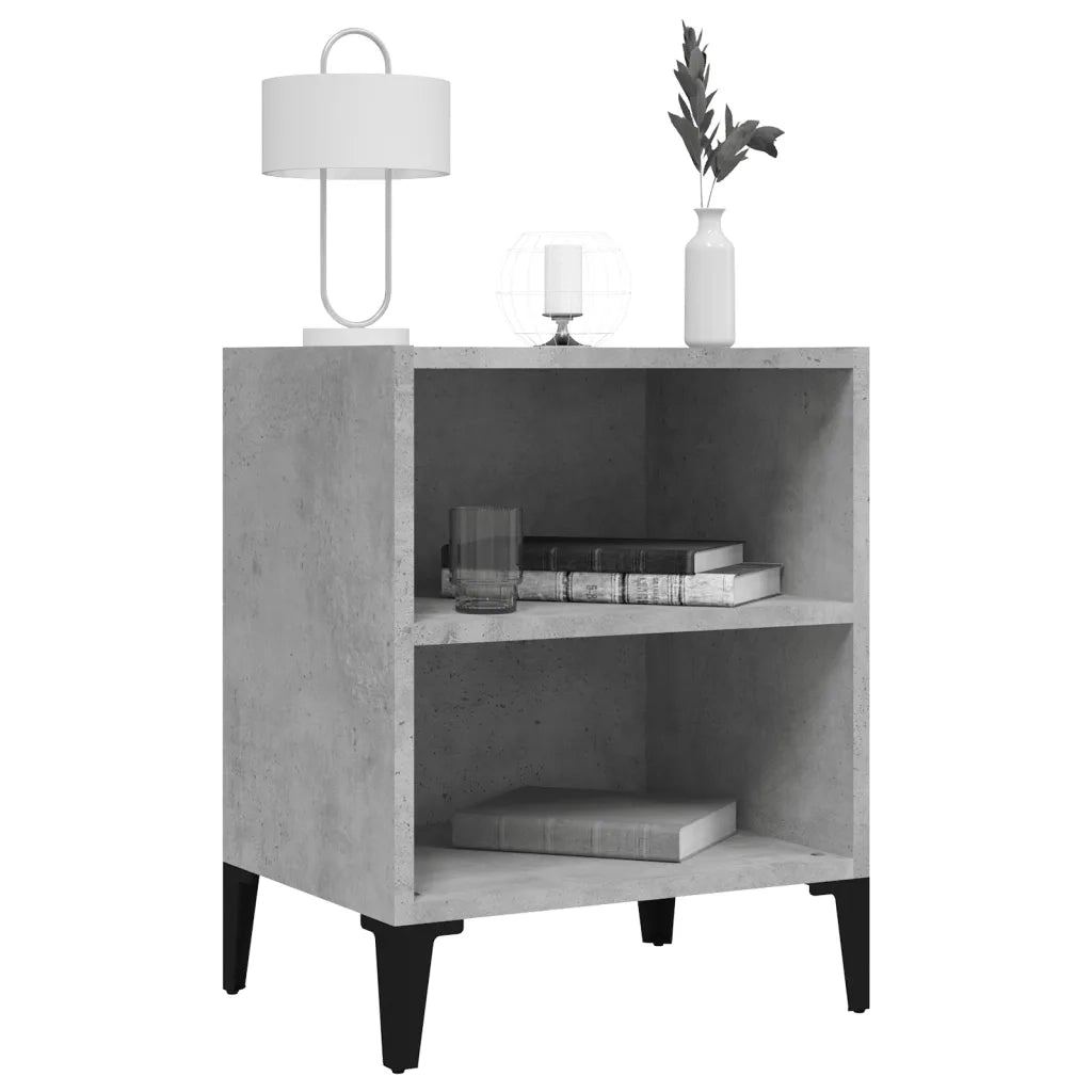 Comodino | Armadio da Notte | Mobiletto da notte con Gambe in Metallo Grigio Cemento 40x30x50 cm