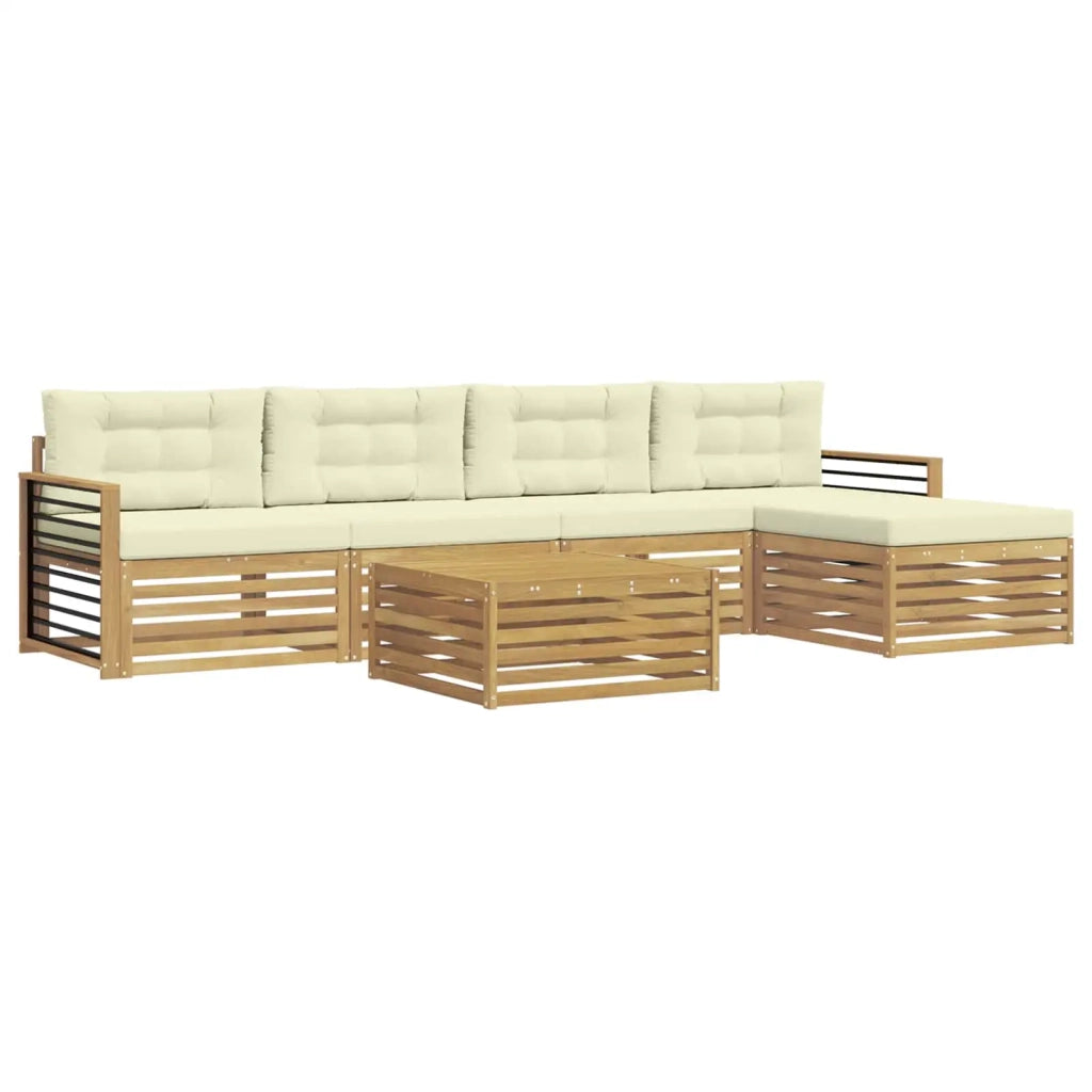 Set di divani da esterno 7 pcs Bianco e Crema Poliestere 3390375