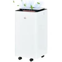 Deumidificatore Portatile da 10L con 5 Modalità, 2 Velocità, Timer 24h e Ruote, 25x25x50.5cm, Bianco