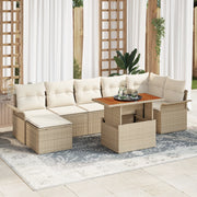 Set da Pranzo Giardino 8 Pezzi con Cuscini Beige Rattan Poliacetato