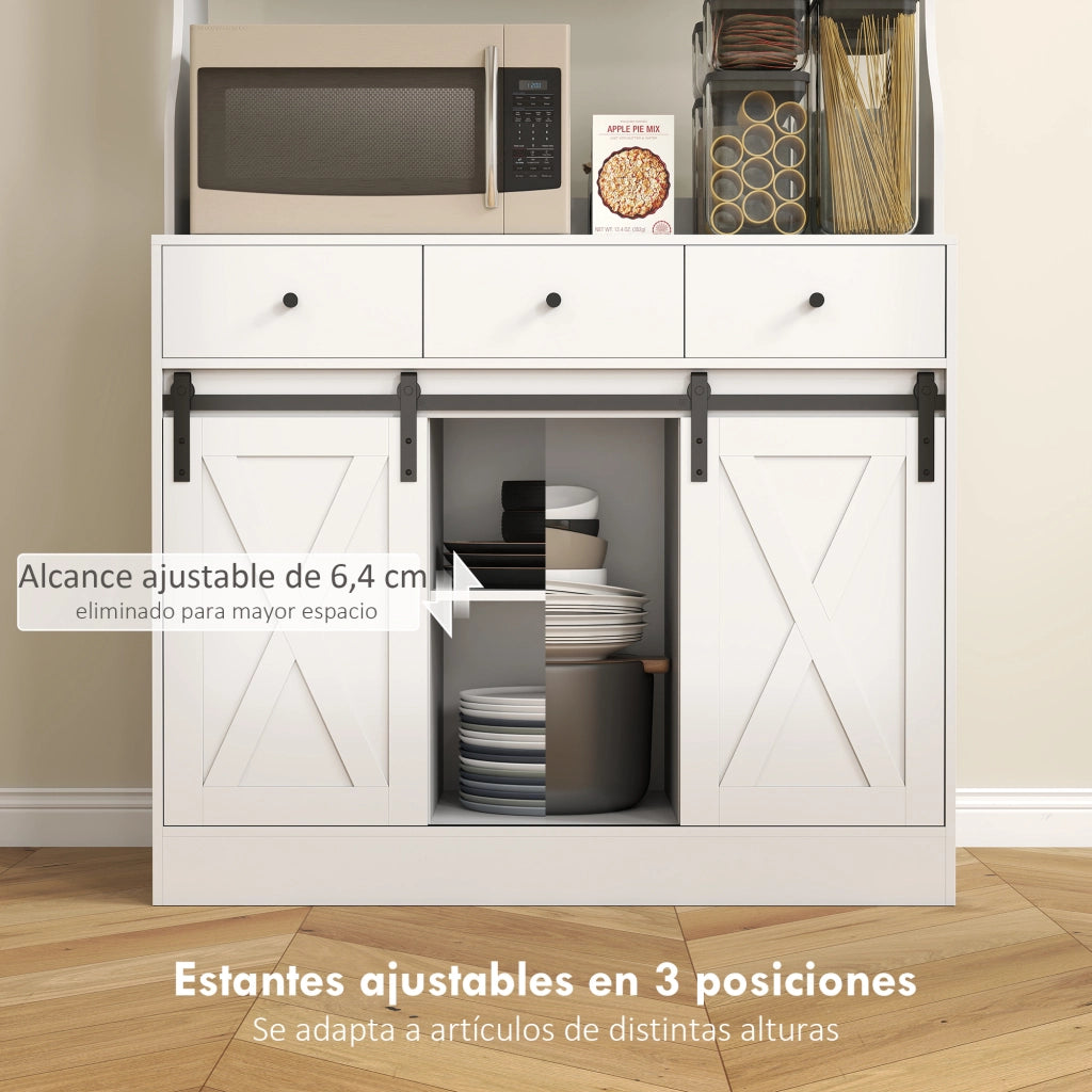 Armadio Cucina con 2 Ante Scorrevoli 3 Cassetti e Ripiani ¨C Zephmum ¨C Bianco 93.5x40x180cm