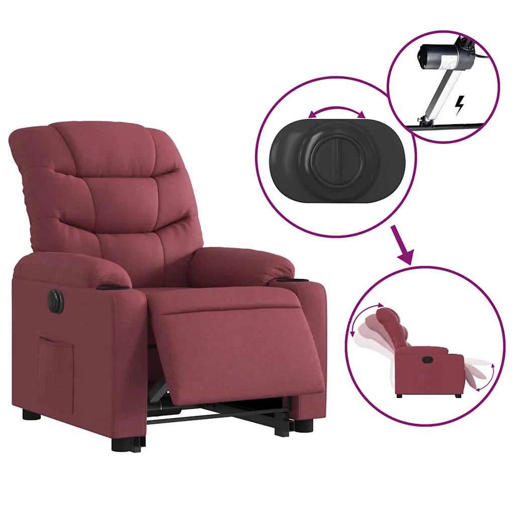 Poltrona Alzapersona Reclinabile Elettrica Rosso Vino Tessuto 3206666