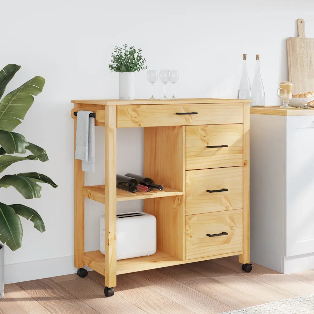 Carrello da Cucina-Scaffale per Cucina MONZA 84x40x88,5 cm in Legno Massello di Pino 183434