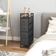 Cassettiera stretta nera 20x43x81,5 cm con 4 cassetti in tessuto