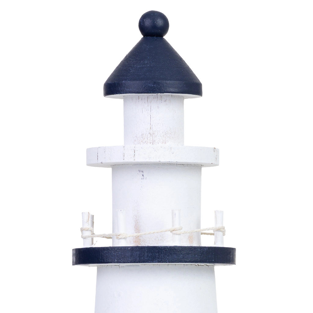 Figura decorativa a forma di faro in legno blu 13x13x49h cm