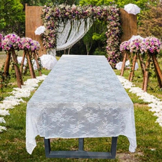 Tavolo da pranzo bianco - bordo Tavolo copri - 150 x 300 cm - Matrimonio - Decorazione - 100% Tela di alta qualità - Copri tavolo