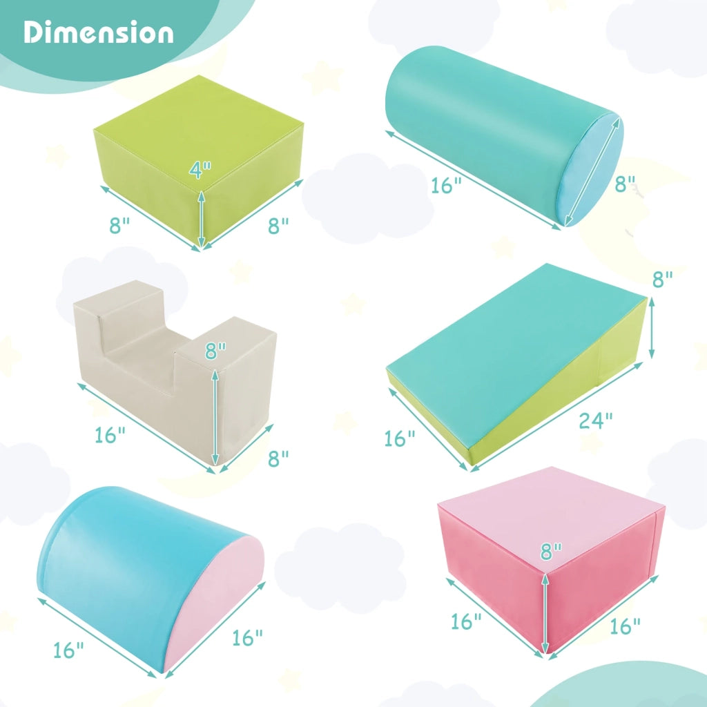 6 Pezzi Set da Gioco con Blocchi da Arrampicata e Strisciare in Schiuma Verde con Forme Rettangolari, Morbidi e Impilabili per Casa