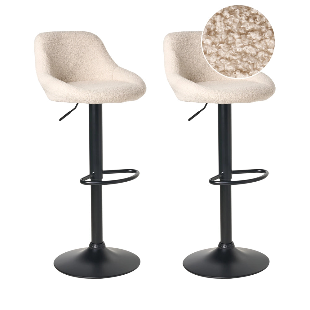 Set di 2 sgabelli da bar Seduta con imbottitura in bouclè beige chiaro Gambe nere Altezza regolabile Sala da pranzo Moderna