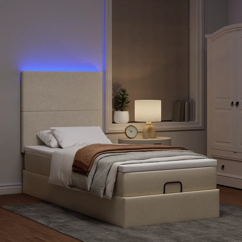 Struttura Letto Pouf con Materasso Crema 80x200 cm in Tessuto 3313883