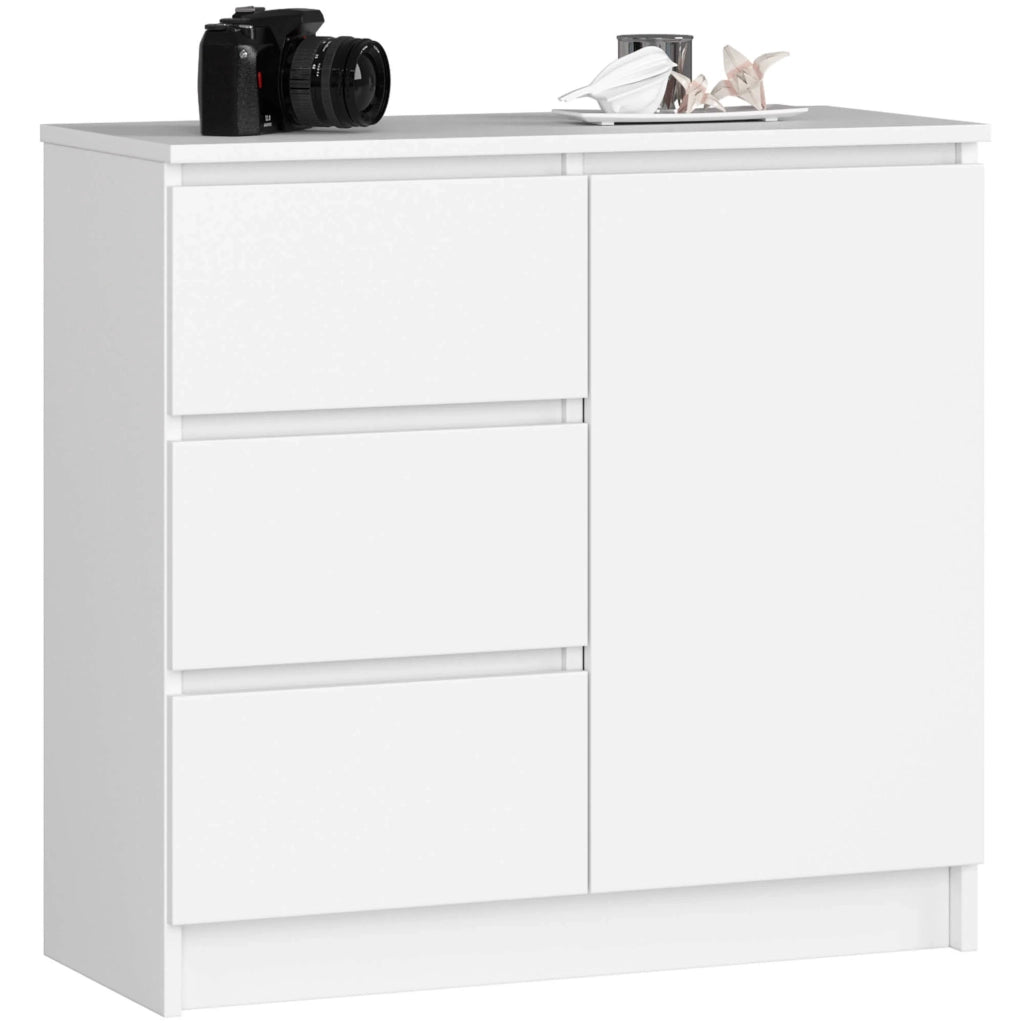 Cassettiera AKORD JERRY Cassettiera Bianca 80 cm 1 anta 3 cassetti 80x35x77 cm