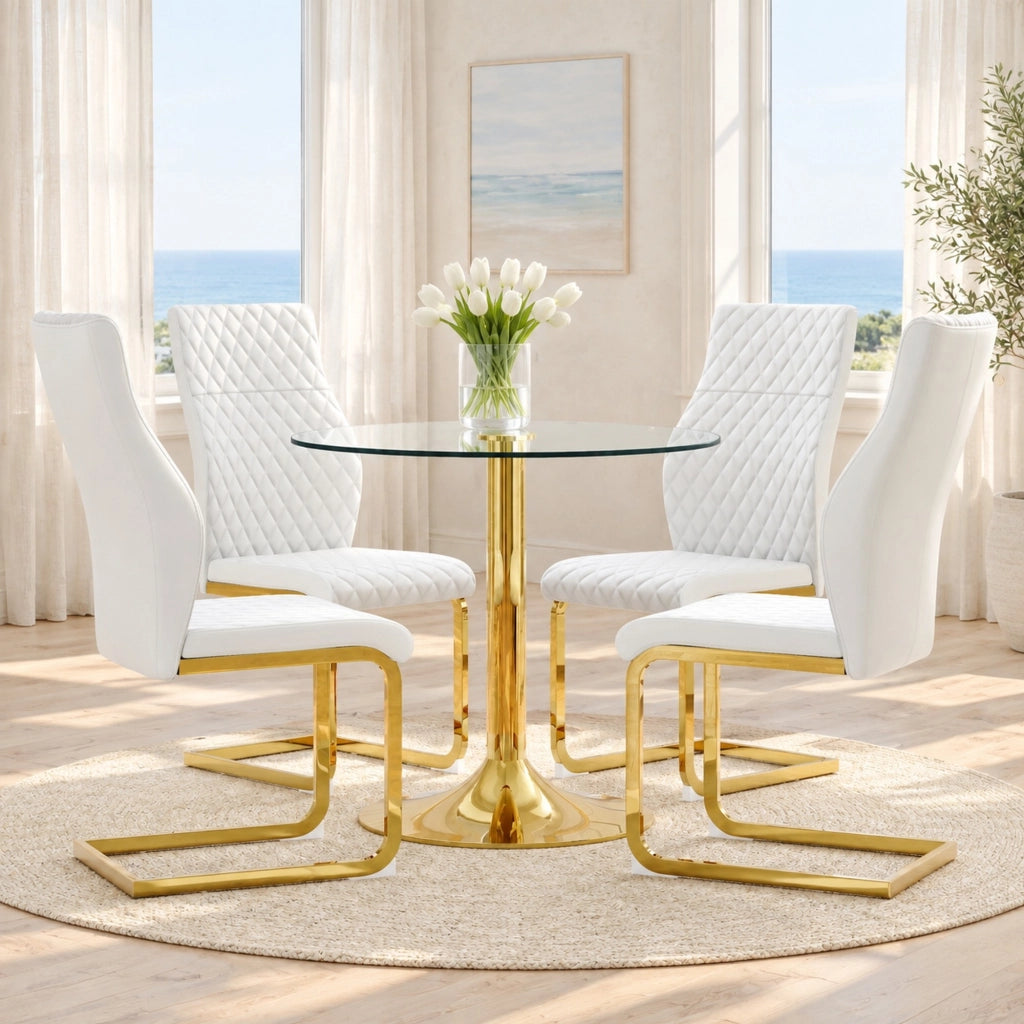 Set tavolo e sedie da pranzo con piano in vetro