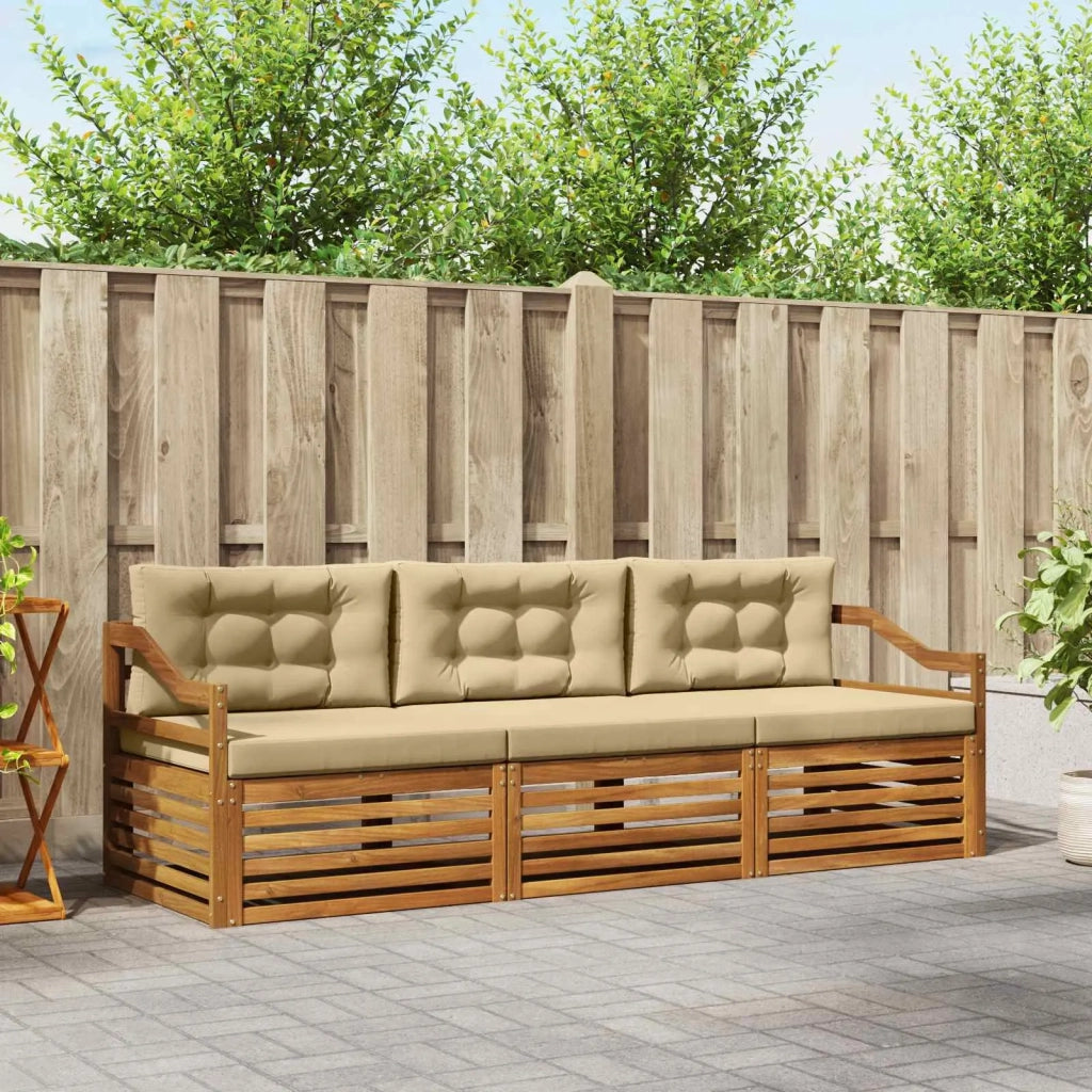Set di divani da esterno con cuscino 3 pcs Naturale e Beige 3372958
