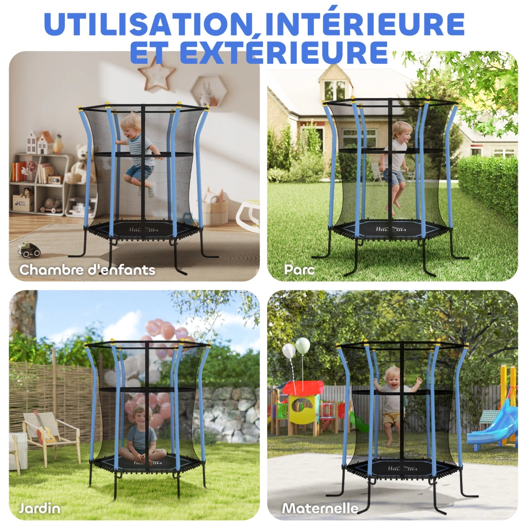 Trampolino bambini ? 163 cm ¨C Xylo ¨C rete sicurezza porta zip 6 pali imbottiti blu nero