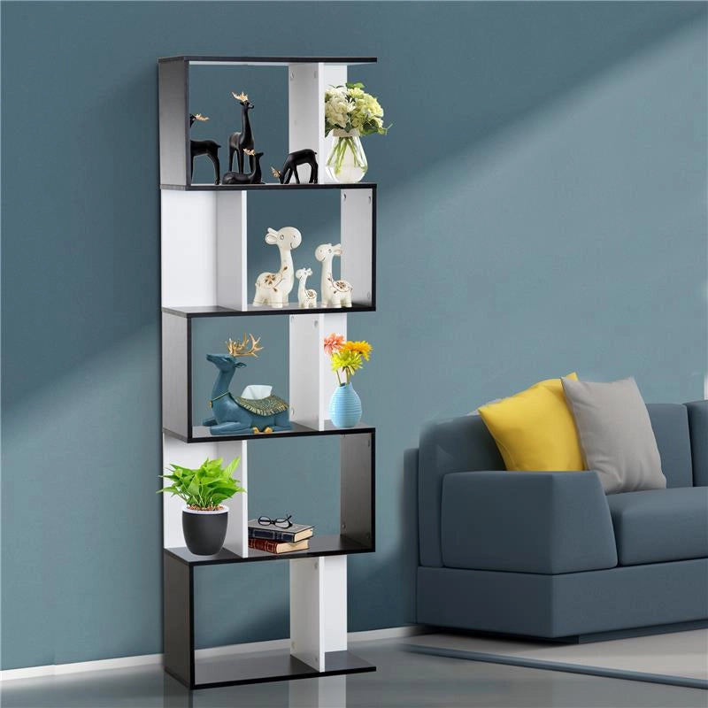 LIBRERIA DA MURO MODERNA 5 RIPIANI 60 X 24 X 184.5 CM IN LEGNO BIANCO E NERO