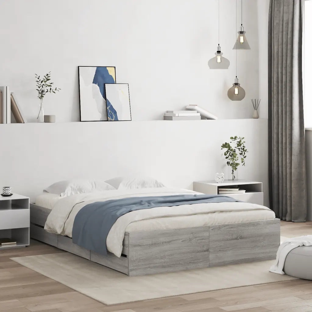 Letto matrimoniale | Letto per adulti | Giroletto Cassetti Grigio Sonoma 120x190 cm Legno Multistrato