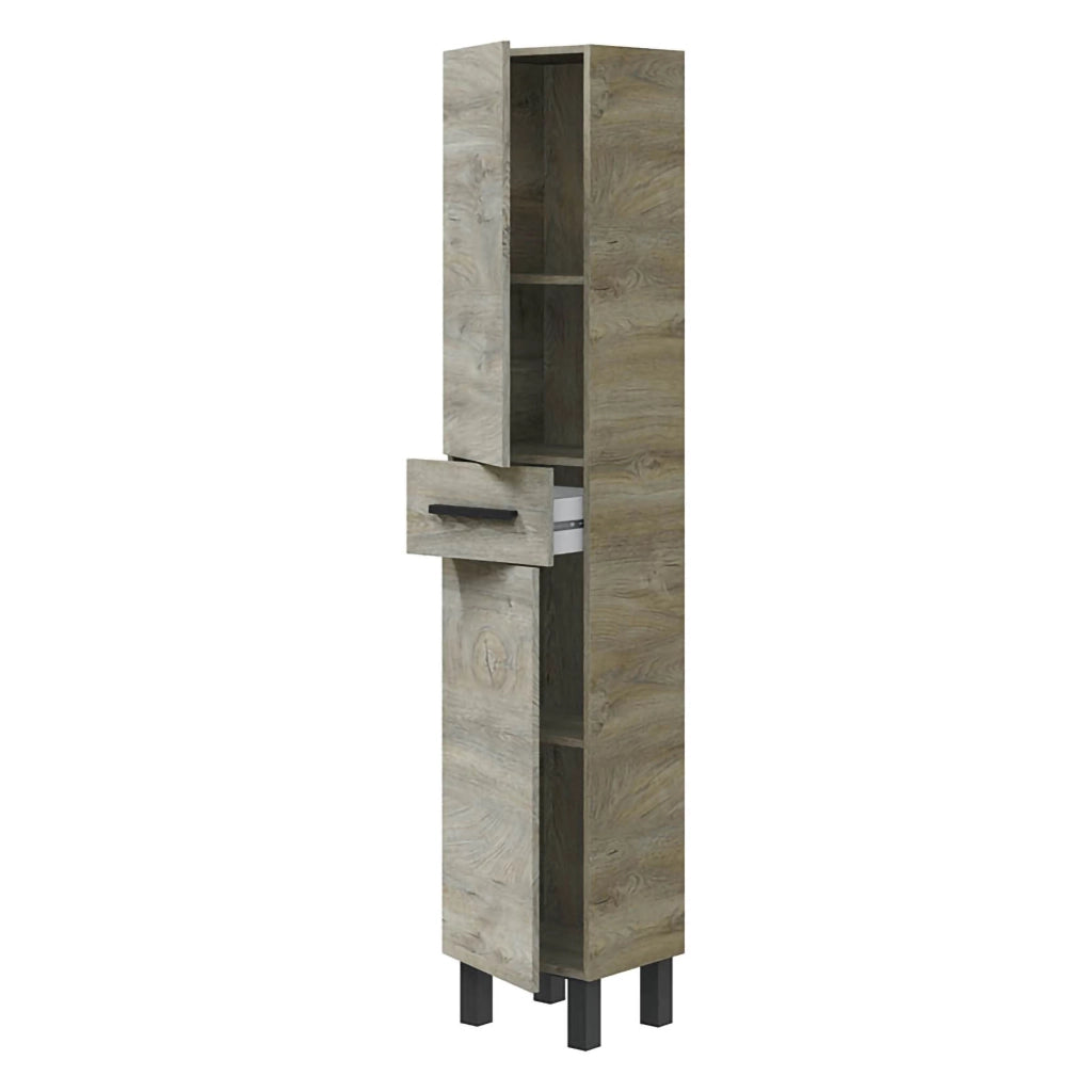 Alka, Mobile Colonna un Cassetto, 35x31x182h cm Marrone Rovere Grigio