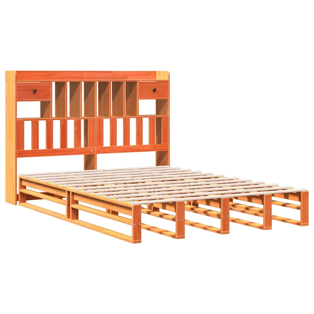 vidaXL Letto Libreria senza Materasso Marrone Cera 140x190 cm in Pino