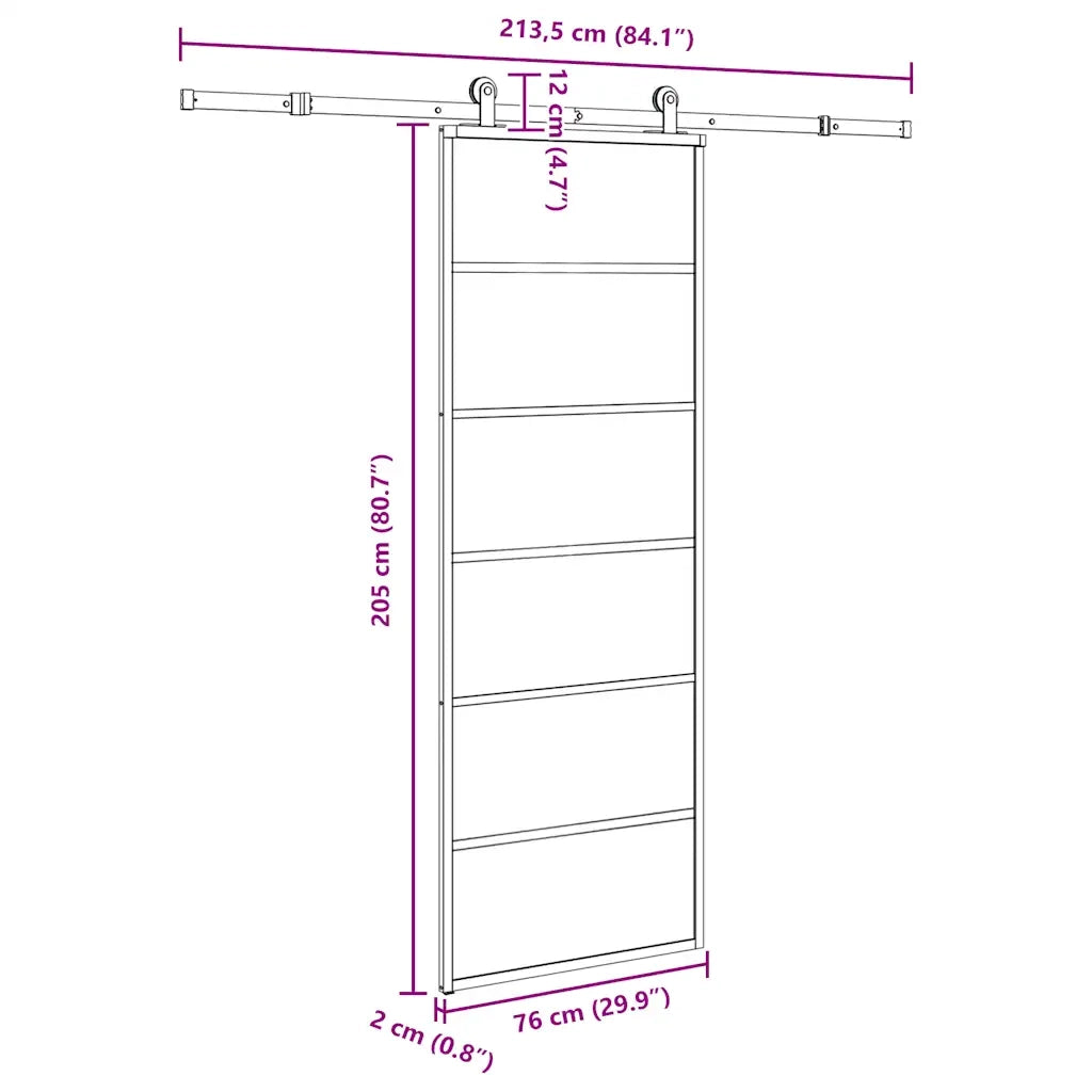 Porta Scorrevole con Ferramenta 76x205cm Vetro ESG Alluminio